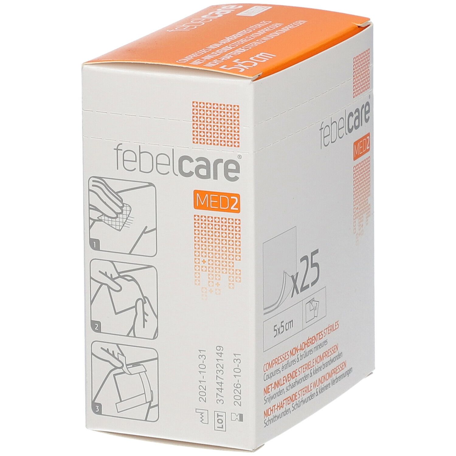 Febelcare Gaze Stérile Non Adhérente 5x5cm 25 pc s Farmaline