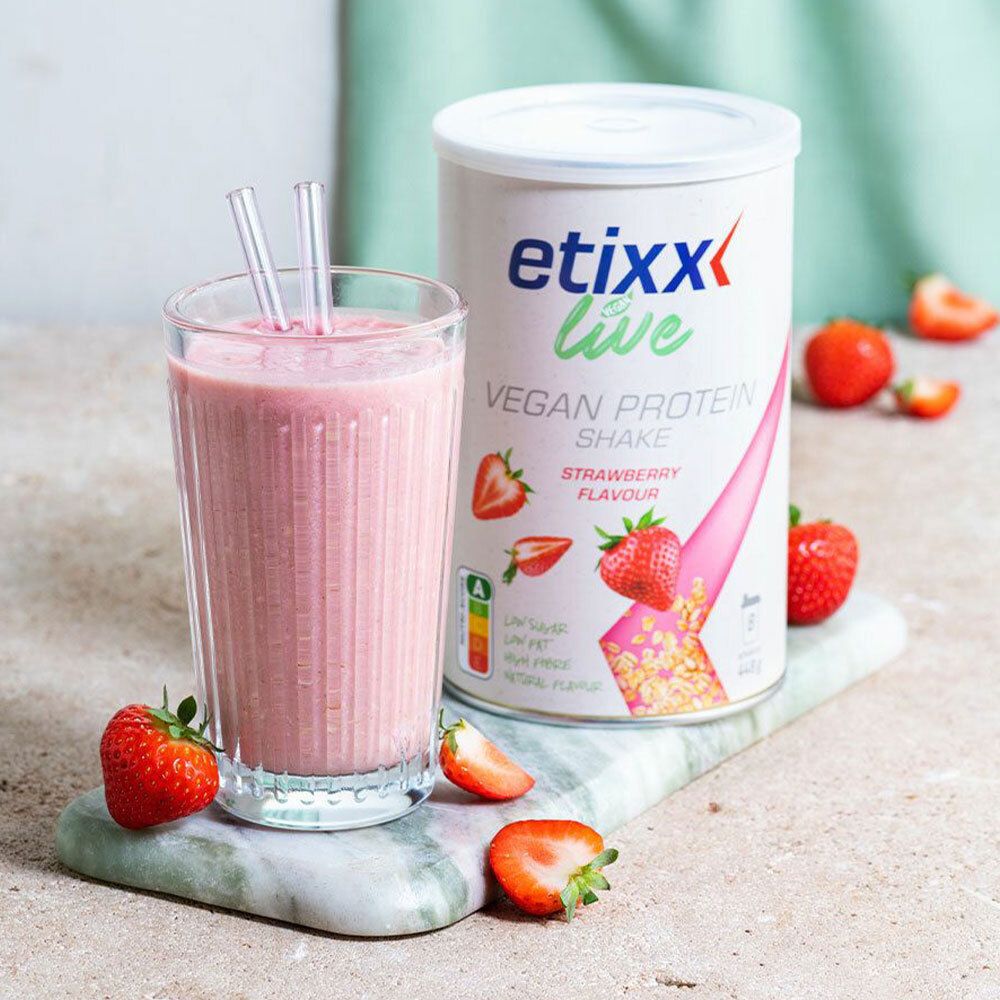 Etixx Live Vegan Protein Shake Strawberry 448 G Farmaline