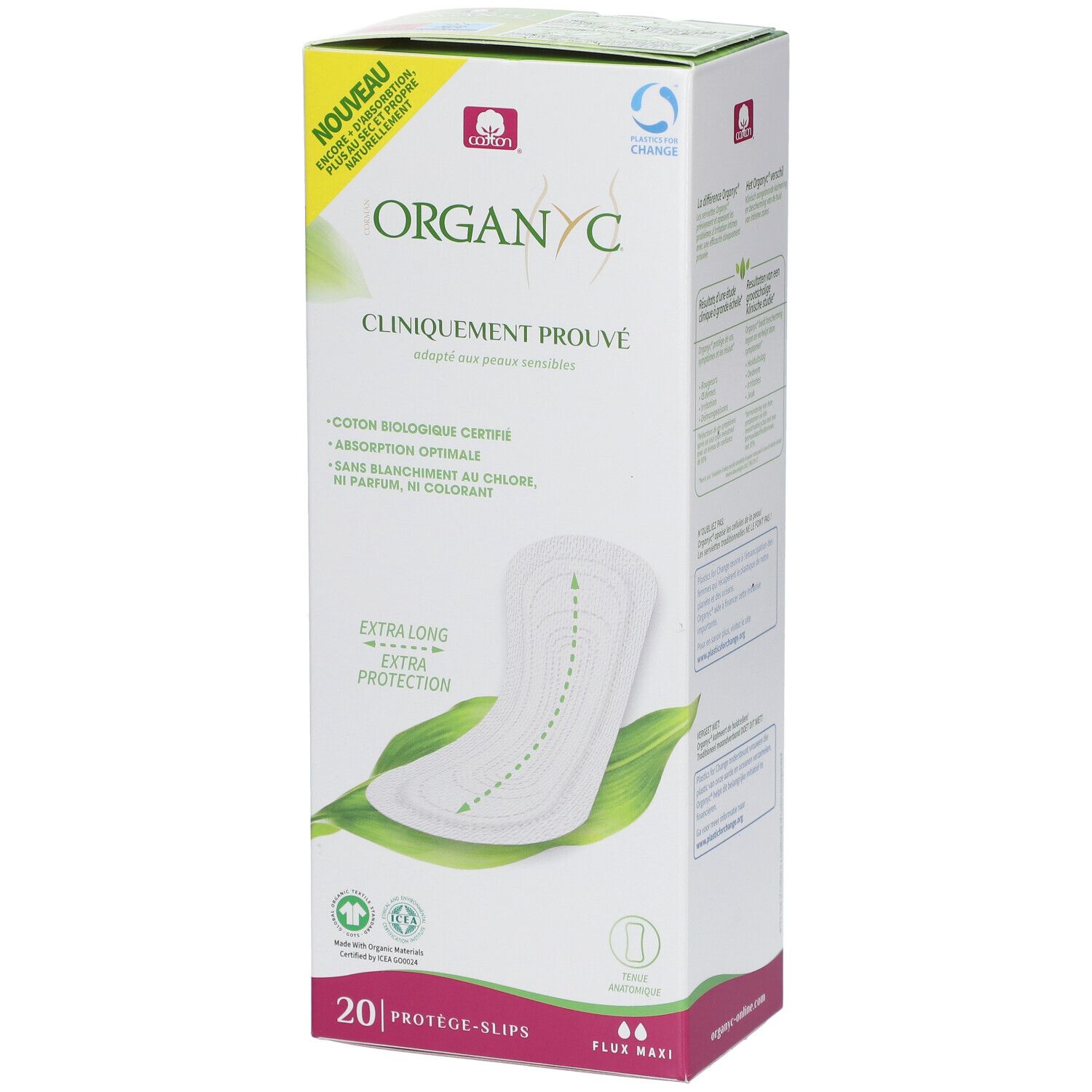 Organyc Protège Slips Flux Maxi 20 pc s farmaline be