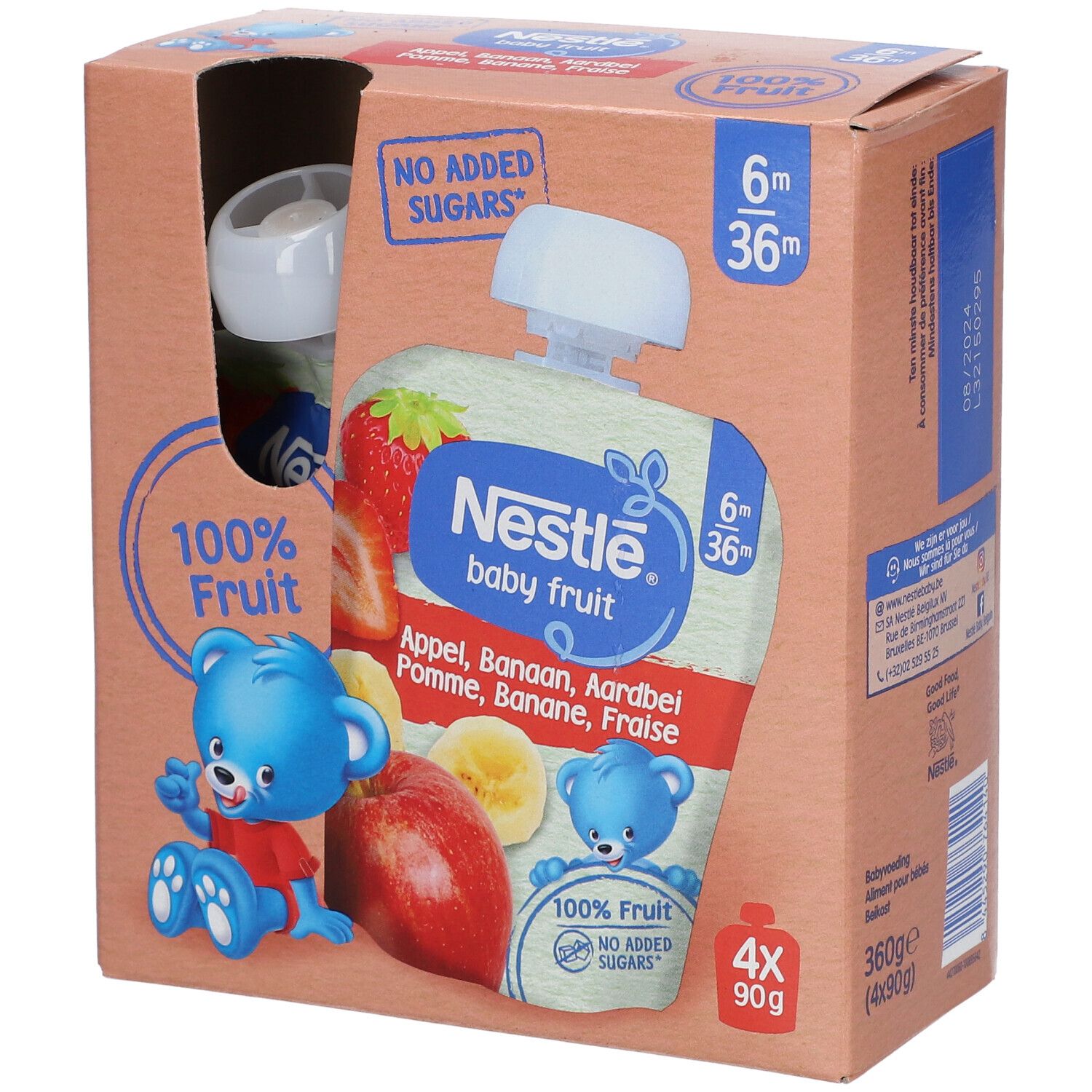 Nestlé Baby Fruit Appel Banaan Aardbei 4x90 g Farmaline