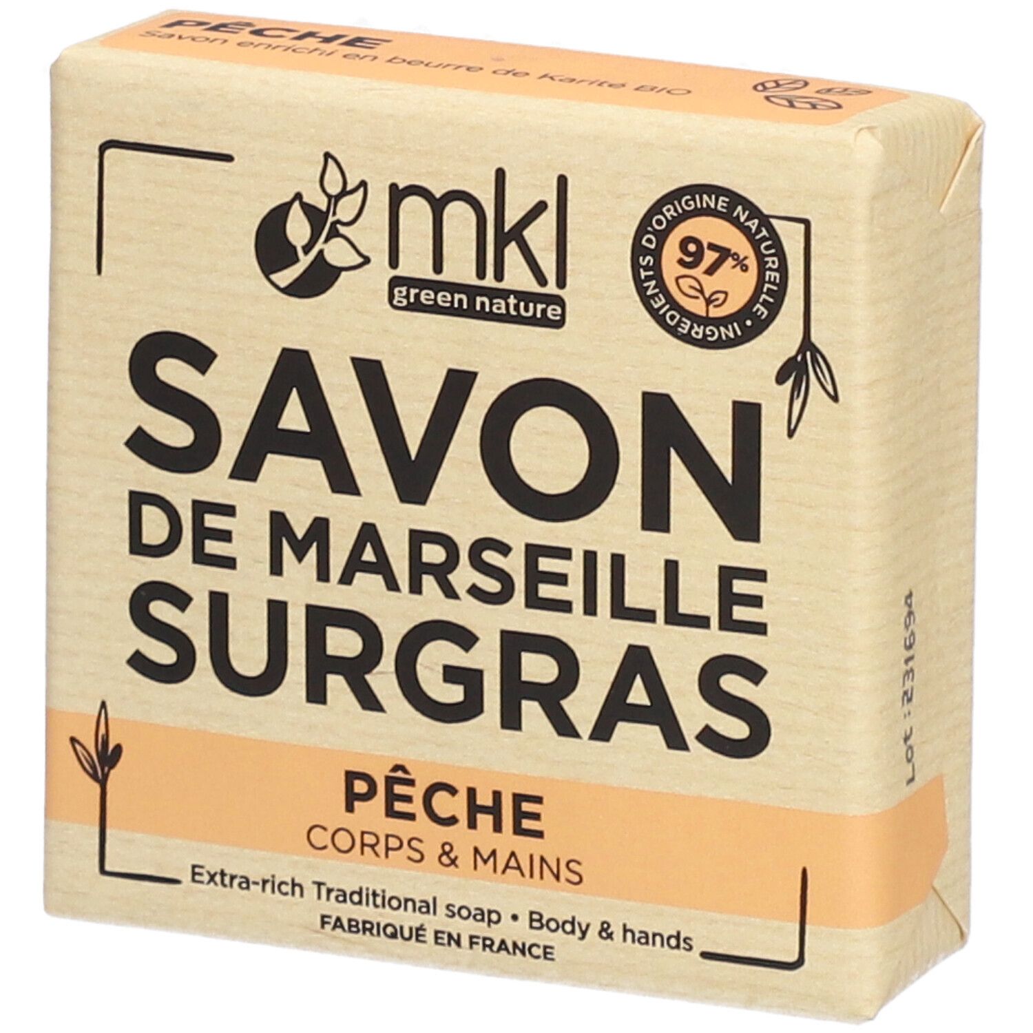 MKL Savon de Marseille Surgras Pêche 100 g Farmaline