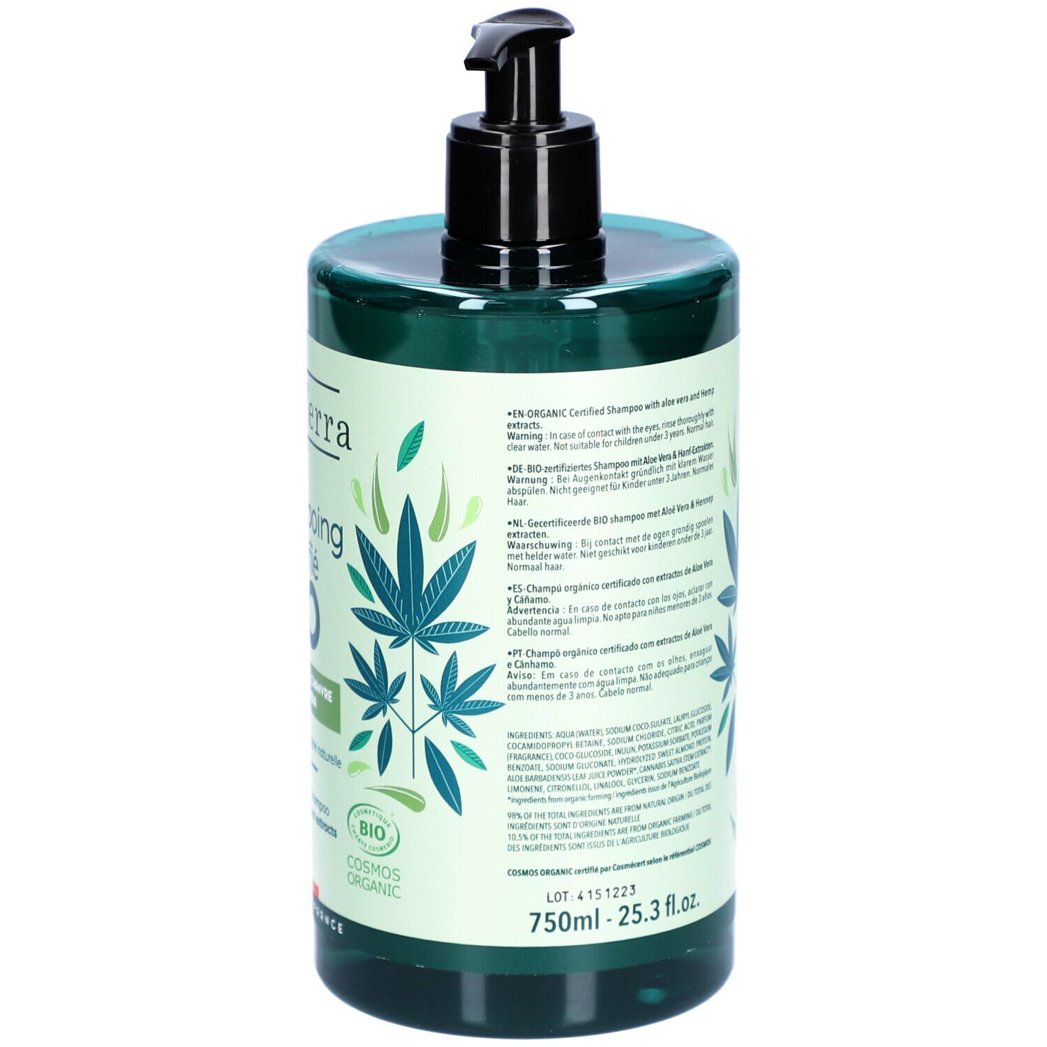 BeauTerra Shampoing Certifié Bio Chanvre et Aloe Vera 750 ml Farmaline