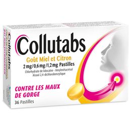 Collutabs gout Miel et Citron | Pastille à sucer | Antiseptique & analgésique pour maux de gorge | Lidocaïne