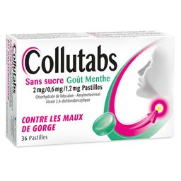 Collutabs Sans Sucre goût Menthe | Pastille à sucer | Antiseptique & analgésique pour maux de gorge | Lidocaïne