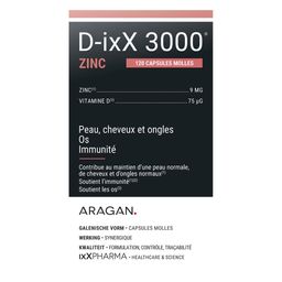 ixX Pharma D-ixX 3000 ZINC | Vitamine D3 3000 UI & Zinc 9 mg | pour os, immunité & peau