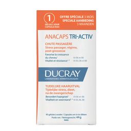 Ducray Anacaps tri-Activ tegen Tijdelijke Haaruitval | Voedingssupplement tegen tijdelijke haaruitval 90caps