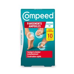 Compeed® Pansements pour ampoules | Assortiment comprenant des pansements de taille moyenne, petite et pour les orteils | Soulagement immédiat de la douleur