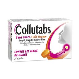 Collutabs Sans Sucre goût Orange | Pastille à sucer | Antiseptique & analgésique | Mal de gorge | Lidocaïne