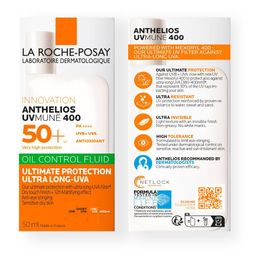 La Roche-Posay Anthelios UVmune 400 Oil Control Fluid SPF50+ | Onzichtbare, Matterende Fluide | Gecombineerde tot Vette Huid
