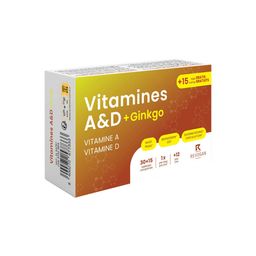 Nutritic Vitamines A&D + Ginkgo | Système immunitaire & circulation sanguine | + 15 comprimés GRATUITS