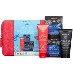 Apivita Bee Sun Safe Hydra Sensitive Gezichtscrème SPF50+ & Black Cleansing Gel & Sea Lavender Gezichtsmasker