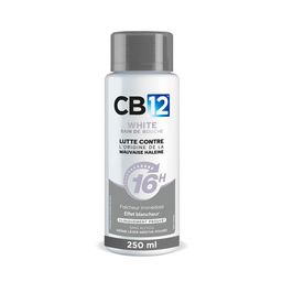 Bain de bouche CB12 White – Sans alcool - Aide à blanchir les dents - Protection scientifiquement prouvée contre la mauvaise haleine pendant 16 heures – Combat la cause de la mauvaise haleine – Fraîcheur longue durée – Menthe douce - 250 ml