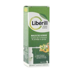 LIBERILL, Spray maux de gorge 20ml, aux ingrédients d'origine naturelle et à l'extrait d'érysimum, Vegan. Dès 12 ans. Dispositif médical.