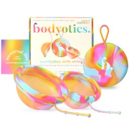 Bodyotics disque menstruel réutilisable en S et L avec cordelette, jusqu'à 12 heures, arc-en-ciel