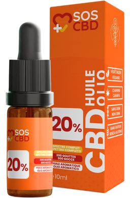 HUILE SOS CBD® 20 % 10 ml : 300 gouttes de CBD à 20 % SOS CBD® spectre complet