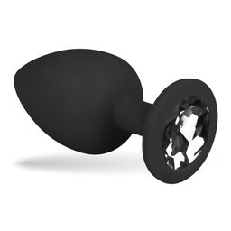 Easytoys - anaalplug van siliconen in zwart met siersteen - klein