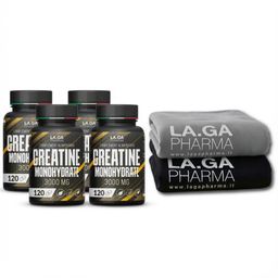 LA.GA Maxi Pack 4x Créatine Monohydrate + Serviette de Sport