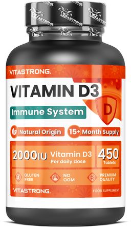 Vitastrong Vitamine D3 2000 IE - 450 tabletten, hoge doseringsformule