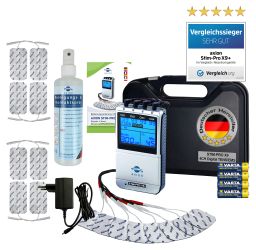 axion® combiné TENS EMS à 4 canaux STIM-PRO X9+ avec spray et accessoires