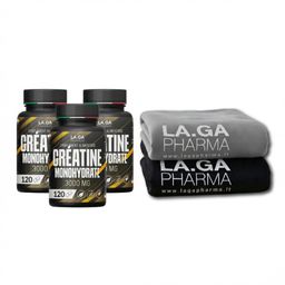 LA.GA Pack Économique 3x Créatine Monohydrate + Serviette de Sport