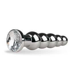 Easytoys - metalen anaalplug in zilver met 5 bolletjes en siersteen