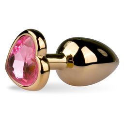 Easytoys - anaalplug van metaal goud met hartje siersteen - medium