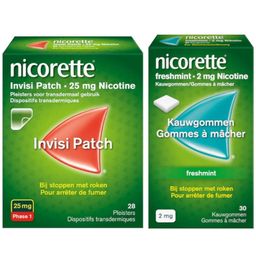Nicorette® Combi Therapie Invisi Patch 25mg + Freshmint Kauwgom 2mg