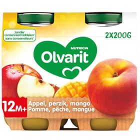 Olvarit Nourriture Bébé Compote Pêche - Pomme - Mangue dès 12 Mois