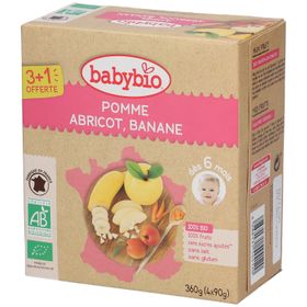 Babybio Pomme, Abricot et Banane de France – Alimentation pour Bébé Bio – Gourde de Fruits – Dès 6 Mois