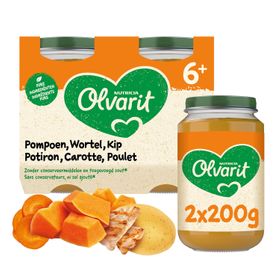 Olvarit | Petit Pot | Repas Bébé Dès 6 Mois | Poulet Citrouille Carotte