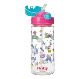 Nûby Gobelet thermos paille souple et bouton push en Tritan Rose 3 Ans+