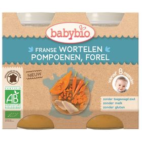 Babybio Franse Wortelen, Pompoenen en Forel – Biologische Babyvoeding – Maaltijd – Vanaf 8 Maanden