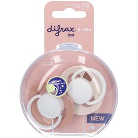 Difrax Dynamic Fopspeen 6-18m Prime Glow Ivory/blauw
