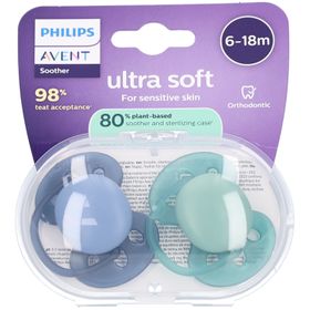 Philips Avent Sucette +6m Soft bleu/vert