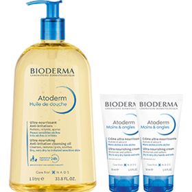 Bioderma Atoderm Routine Huile de Douche + Crème Réparatrice Mains - Anti-Déssechement Mains et Ongles