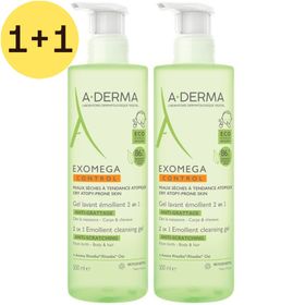 A-Derma Exomega Control Gel Lavant Emollient 2 en 1 anti-grattage | Peau sèche tendance atopique | 1+1 GRATUIT