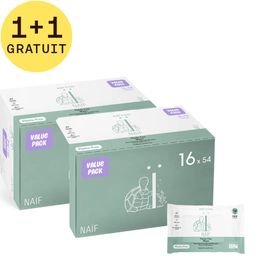 Naïf Plastic Free Water Wipes 16 pack 1+1 GRATUIT