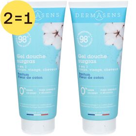 DermAsens Gel Douche Surgras Fleur de Coton 2 pour 1