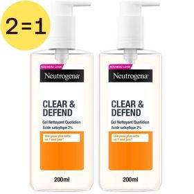 Neutrogena Clear & Defend Gel Nettoyant Quotidien avec 2 % d'acide salicylique 2 pour 1
