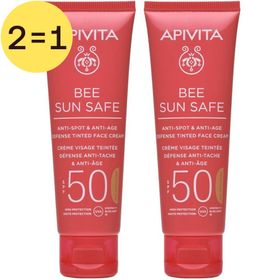 Apivita Bee Sun Safe Crème Teintée Anti-Taches & Défense Anti-Âge Visage SPF50 2 pour 1