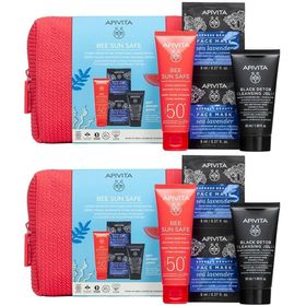 Apivita Bee Sun Safe Hydra Sensitive Crème Visage SPF50+ & Gel Nettoyant Noir & Masque Visage à la Lavande de Mer Duo