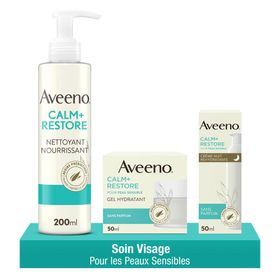 Aveeno® Calm+Restore Routine | Nettoyant, Gel Hydratant, Crème de Nuit | Peau Normale et Sensible