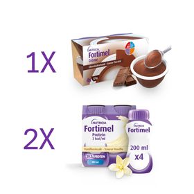 Fortimel Crème Chocoladesmaak | Aanvullende voeding Ondervoeding + 2 x Fortimel Protein 2kcal Vanilla