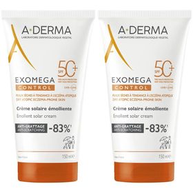 A-Derma Exomega Controle Crème Solaire émoliente SPF50+ | Très haute protection solaire | Peau à tendance atopique
