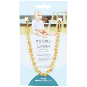 AMBEROS Collier bébé ambre naturel honey baroque 32 cm