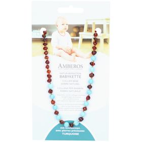 AMBEROS Collier bébé ambre naturel avec turquoise 32 cm