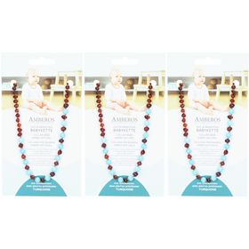 Amberos Collier bébé ambre naturel avec turquoise 32 cm