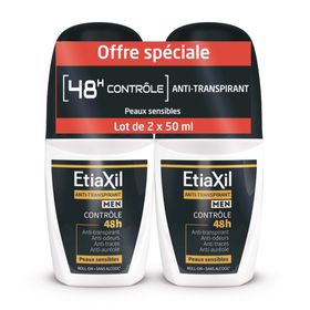 ETIAXIL - Antiperspirant Deodorant - HEREN - Matige transpiratie - Oksels - 48 uur controle - Roll-on - Set van 2