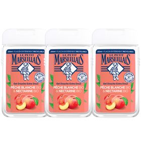 LE PETIT MARSEILLAIS DOUCHE EXTRA DOUX PECHE BLANCHE BIO & NECTARINE BIO 250 ML - Lot de 3