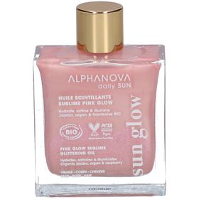 Alphanova Pink Glow Glitter Olie met biologische jojoba argan framboos oliën